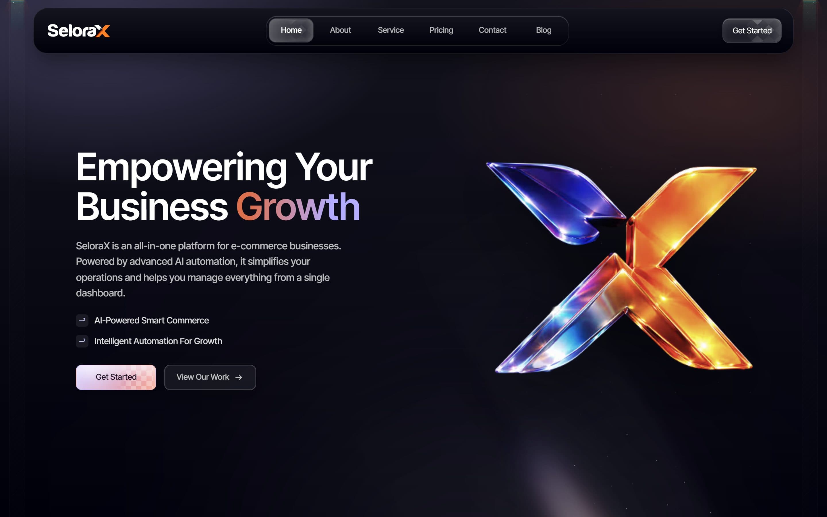 SeloraX Main Website interface